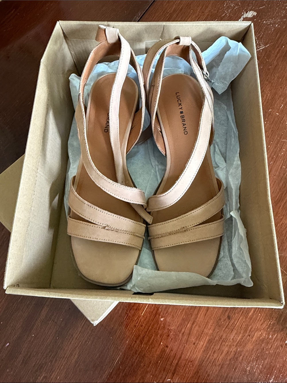 Lucky Brand Women's Tan Leather Ankle-Strap Sandals